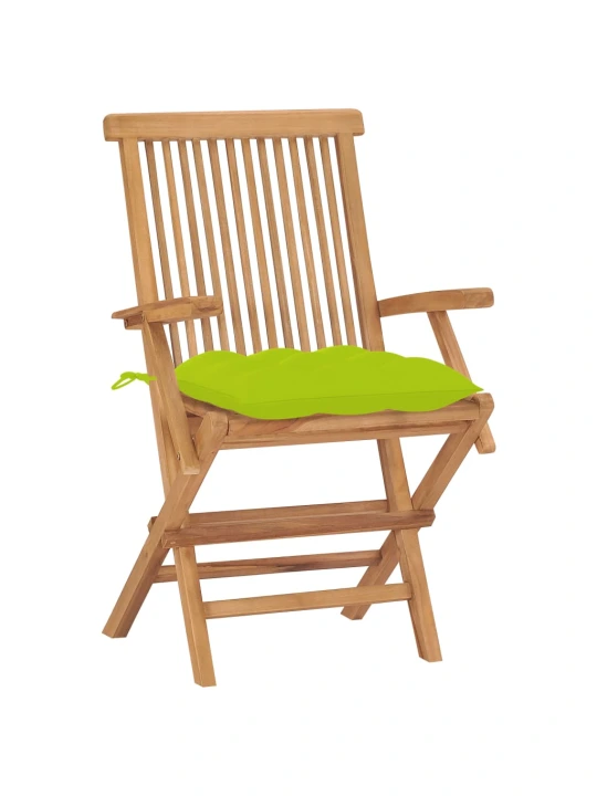Zahradní židle s jasně zelenými poduškami 2 ks masivní teak
