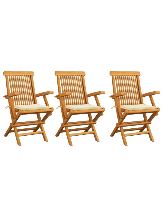 Zahradní židle s krémovými poduškami 3 ks masivní teak