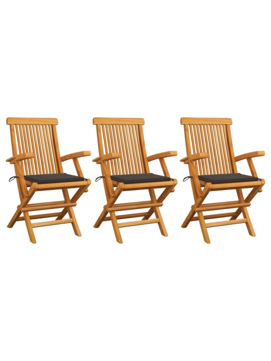 Zahradní židle s šedohnědými poduškami 3 ks masivní teak