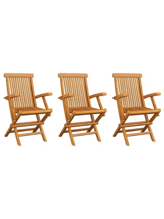 Zahradní židle s krémově bílými poduškami 3 ks masivní teak