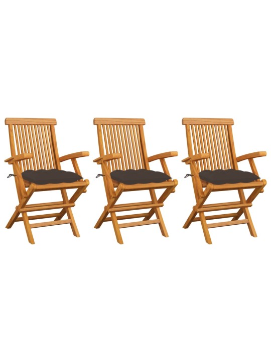 Zahradní židle s šedohnědými poduškami 3 ks masivní teak