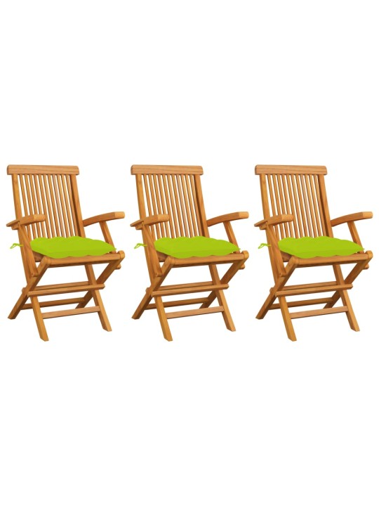 Zahradní židle s jasně zelenými poduškami 3 ks masivní teak