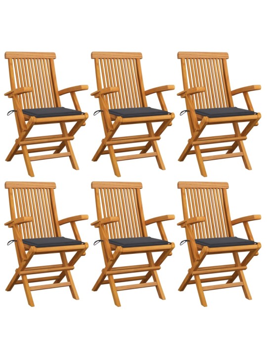 Zahradní židle s antracitovými poduškami 6 ks masivní teak