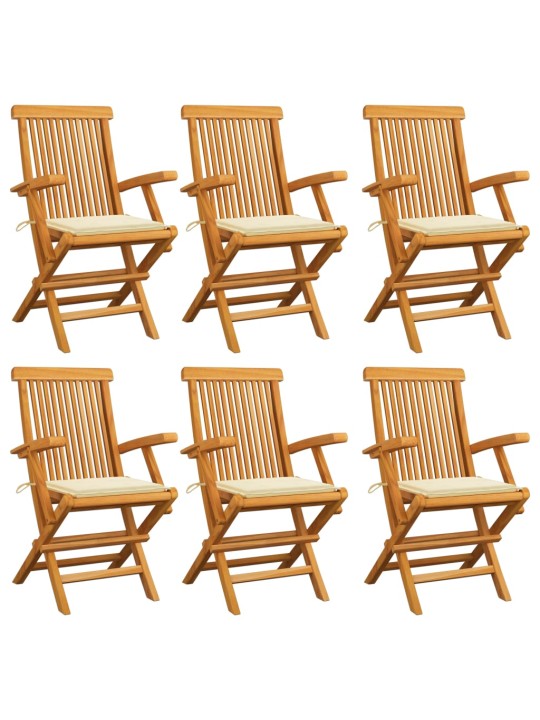 Zahradní židle s krémovými poduškami 6 ks masivní teak
