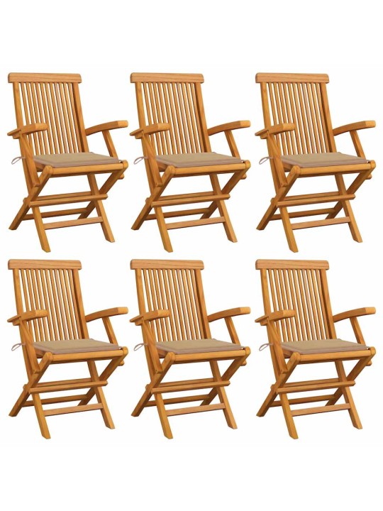 Zahradní židle s béžovými poduškami 6 ks masivní teak