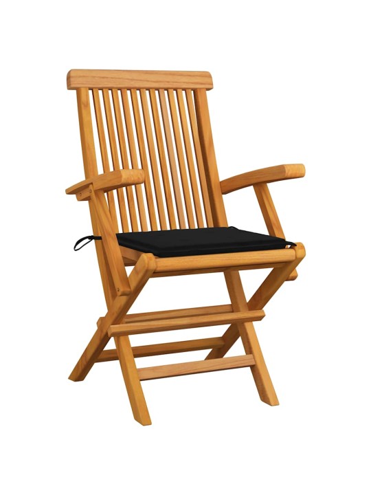 Zahradní židle s černými poduškami 6 ks masivní teak