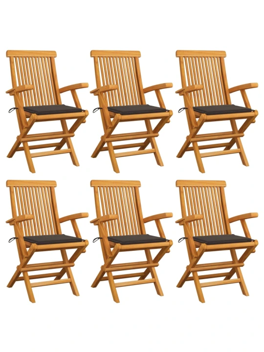 Zahradní židle s taupe poduškami 6 ks masivní teak