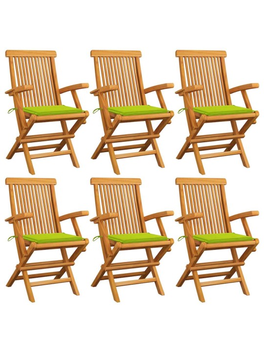 Zahradní židle s jasně zelenými poduškami 6 ks masivní teak