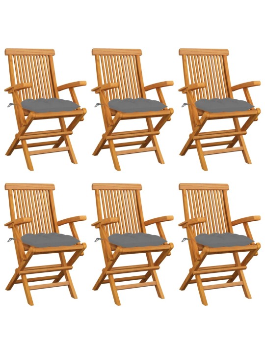 Zahradní židle s šedými poduškami 6 ks masivní teak