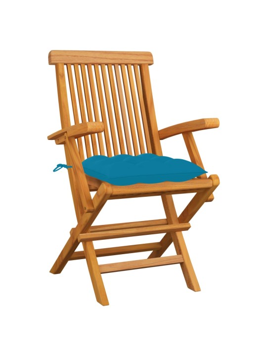Zahradní židle se světle modrými poduškami 6 ks masivní teak