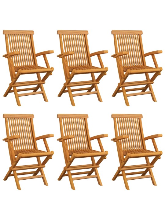 Zahradní židle se světle modrými poduškami 6 ks masivní teak