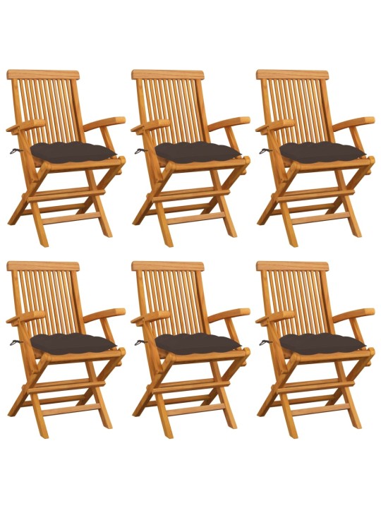 Zahradní židle s šedohnědými poduškami 6 ks masivní teak