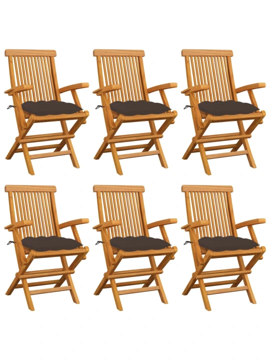 Zahradní židle s šedohnědými poduškami 6 ks masivní teak
