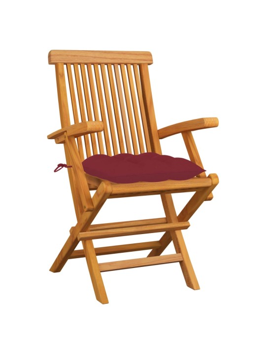 Zahradní židle s vínovými poduškami 6 ks masivní teak