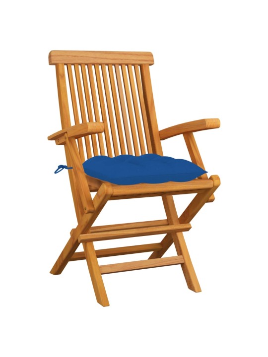Zahradní židle s modrými poduškami 6 ks masivní teak