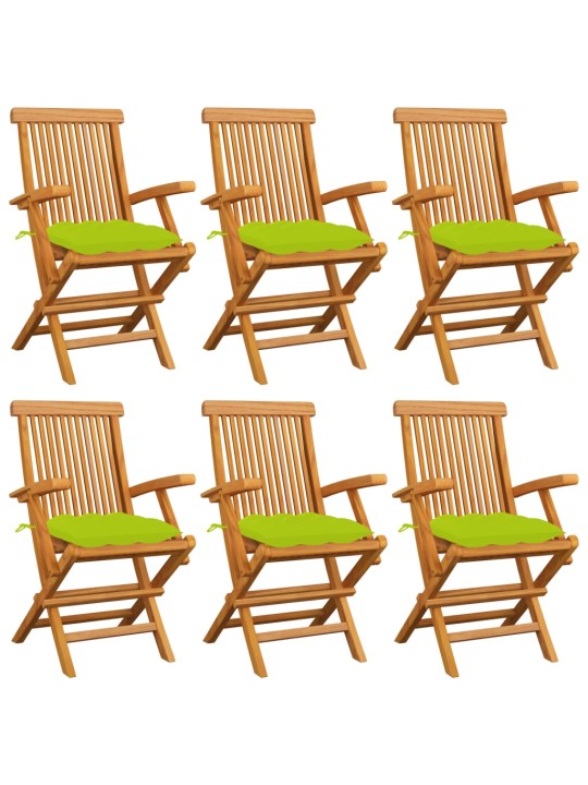 Zahradní židle s jasně zelenými poduškami 6 ks masivní teak