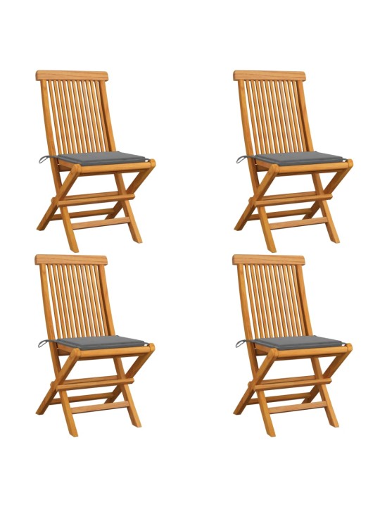 Zahradní židle s šedými poduškami 4 ks masivní teak