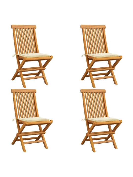 Zahradní židle s krémovými poduškami 4 ks masivní teak