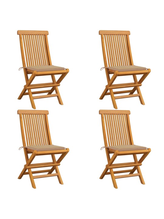 Zahradní židle s béžovými poduškami 4 ks masivní teak