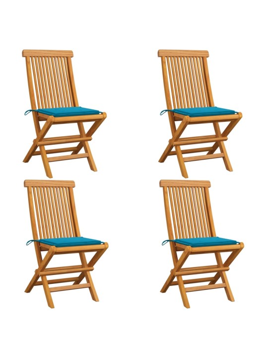 Zahradní židle s modrými poduškami 4 ks masivní teak