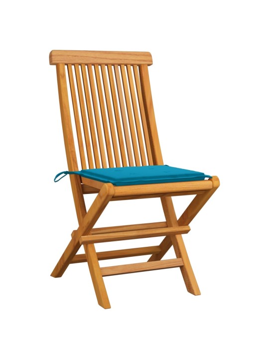Zahradní židle s modrými poduškami 4 ks masivní teak