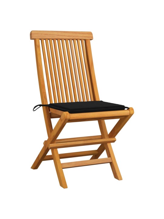 Zahradní židle s černými poduškami 4 ks masivní teak