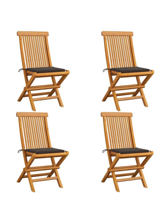 Zahradní židle s šedohnědými poduškami 4 ks masivní teak