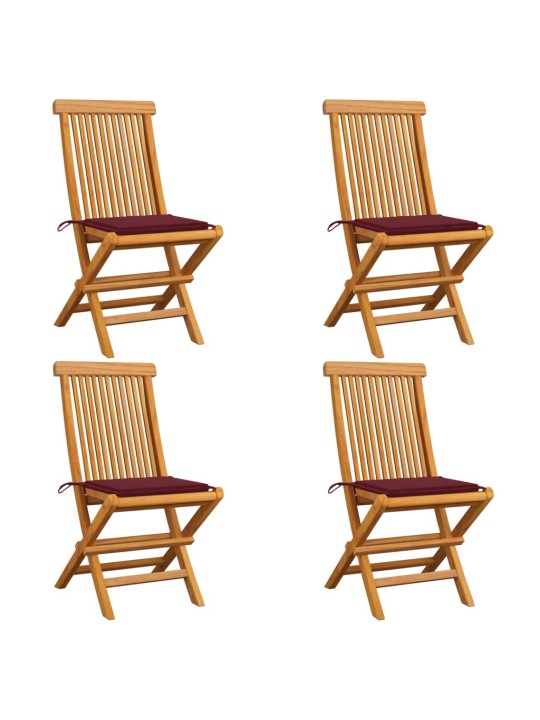 Zahradní židle s vínovými poduškami 4 ks masivní teak