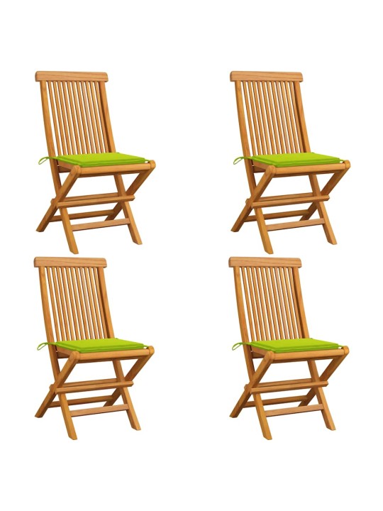 Zahradní židle s jasně zelenými poduškami 4 ks masivní teak