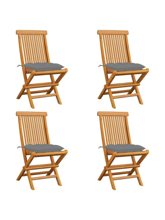 Zahradní židle s šedými poduškami 4 ks masivní teak