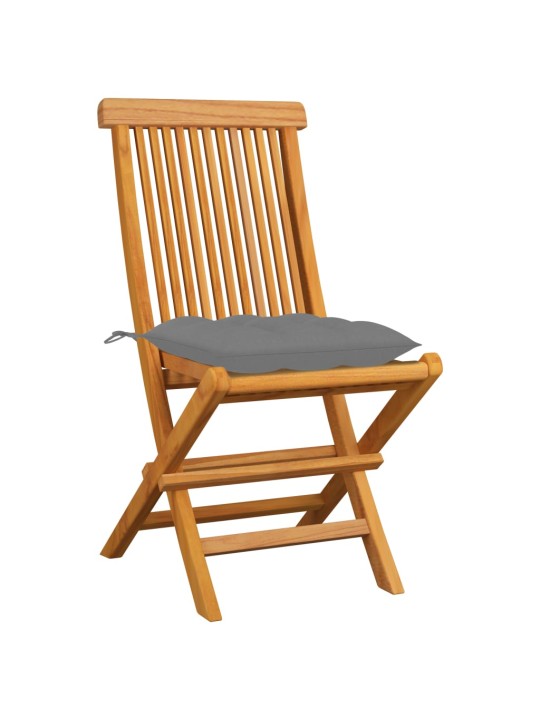 Zahradní židle s šedými poduškami 4 ks masivní teak