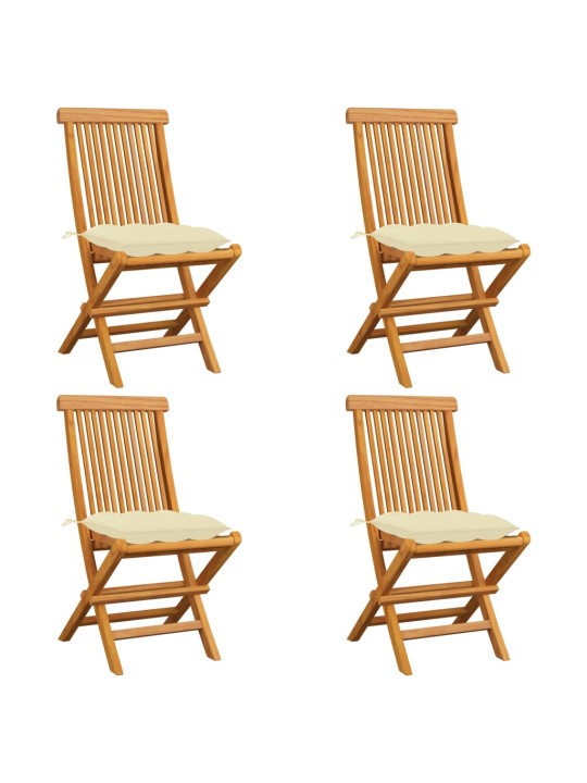 Zahradní židle s krémově bílými poduškami 4 ks masivní teak