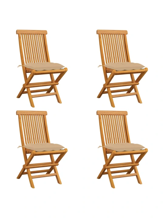 Zahradní židle s béžovými poduškami 4 ks masivní teak