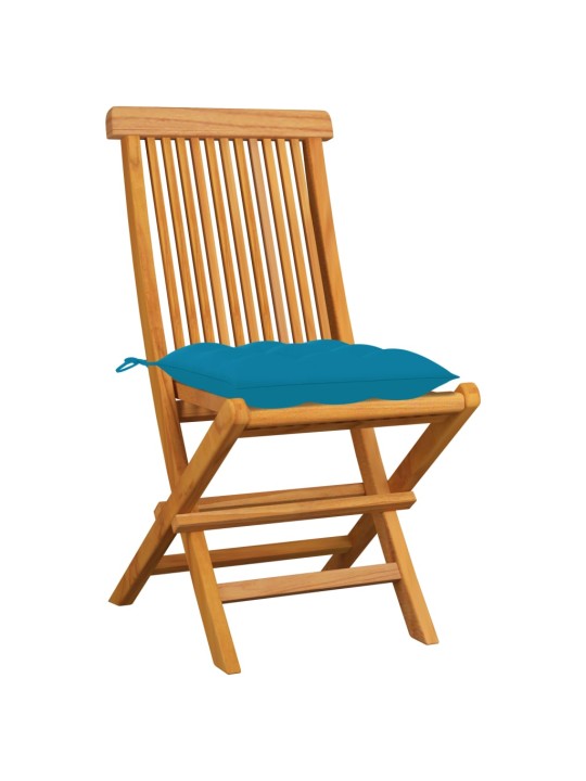 Zahradní židle se světle modrými poduškami 4 ks masivní teak