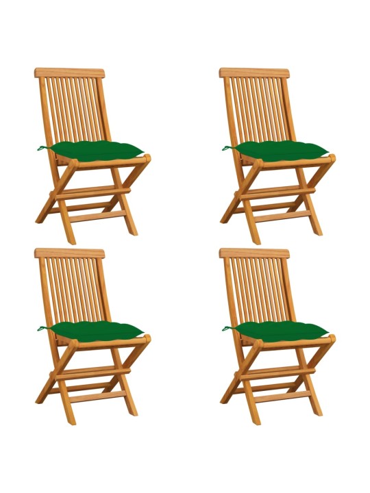 Zahradní židle se zelenými poduškami 4 ks masivní teak
