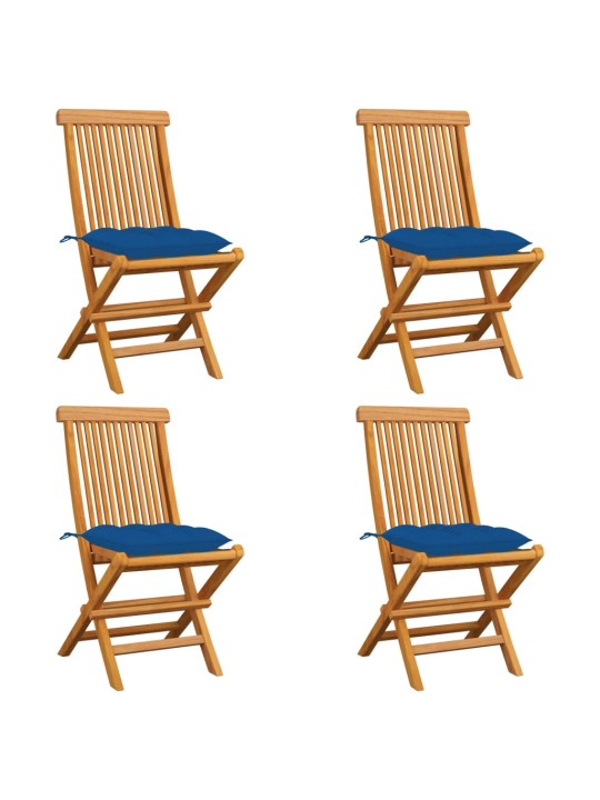 Zahradní židle s modrými poduškami 4 ks masivní teak