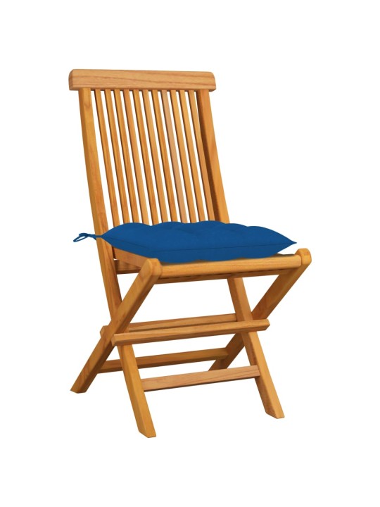 Zahradní židle s modrými poduškami 4 ks masivní teak