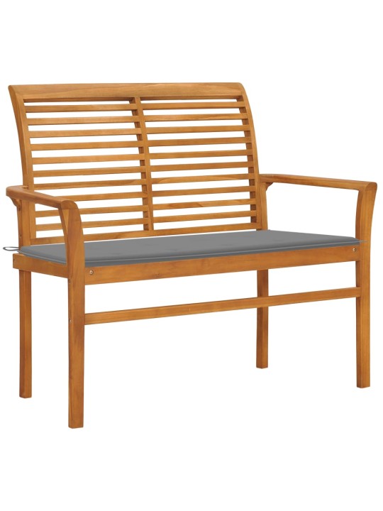 Zahradní lavice s šedou poduškou 112 cm masivní teak