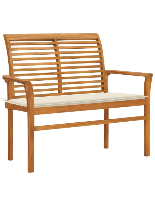 Zahradní lavice s krémovou poduškou 112 cm masivní teak