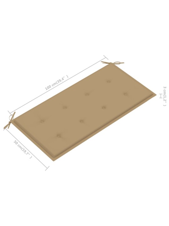 Zahradní lavice s béžovou poduškou 112 cm masivní teak