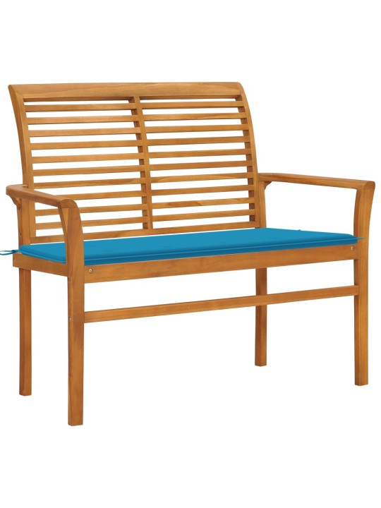 Zahradní lavice s modrou poduškou 112 cm masivní teak