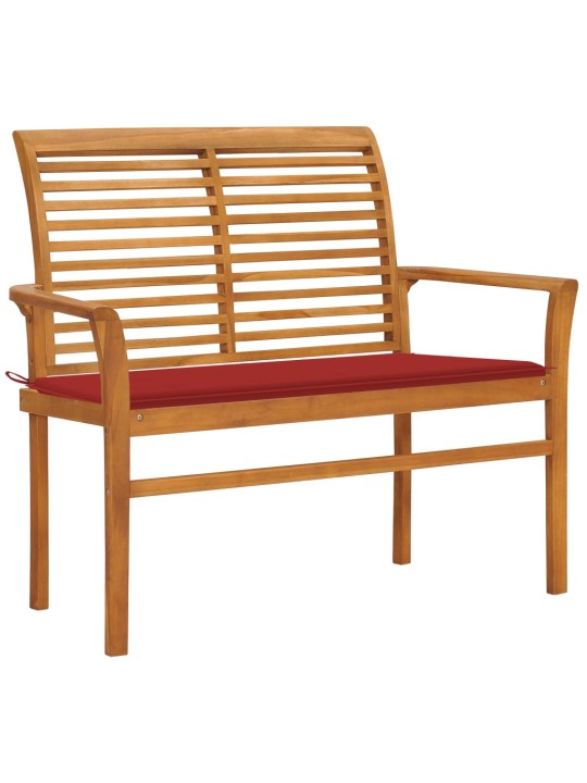 Zahradní lavice s červenou poduškou 112 cm masivní teak