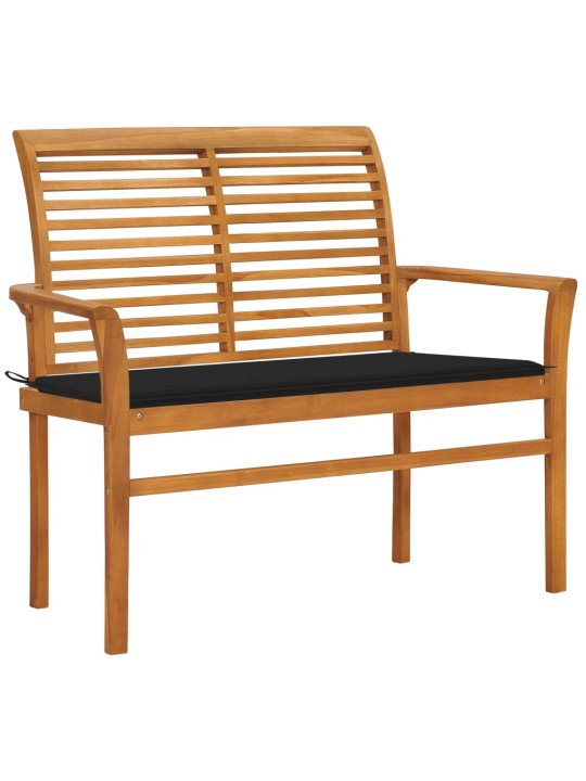 Zahradní lavice s černou poduškou 112 cm masivní teak