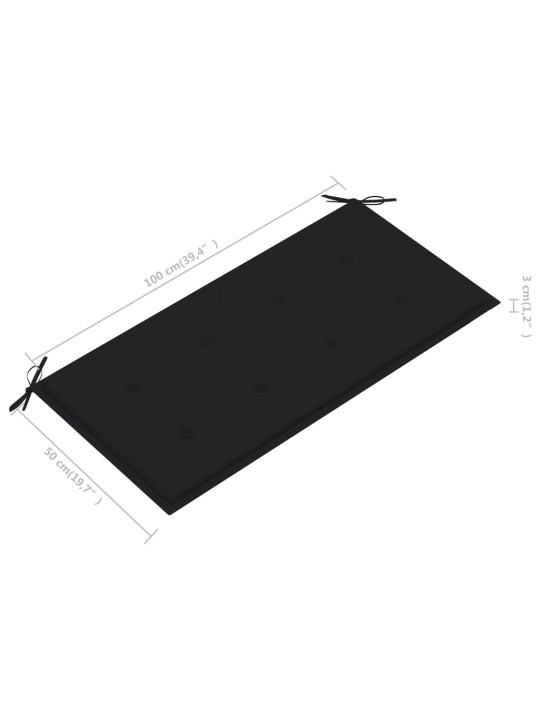 Zahradní lavice s černou poduškou 112 cm masivní teak