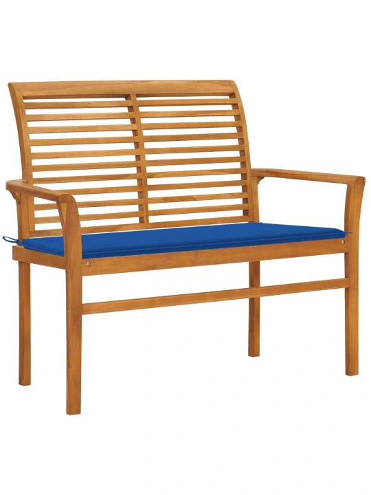 Zahradní lavice s královsky modrou poduškou 112 cm masivní teak