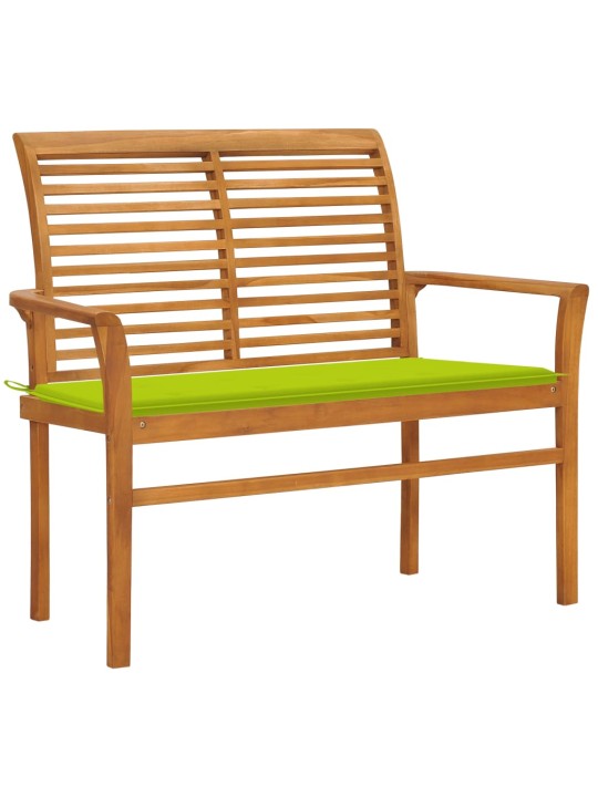 Zahradní lavice s jasně zelenou poduškou 112 cm masivní teak