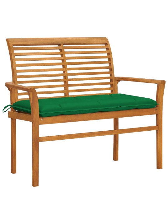 Zahradní lavice se zelenou poduškou 112 cm masivní teak