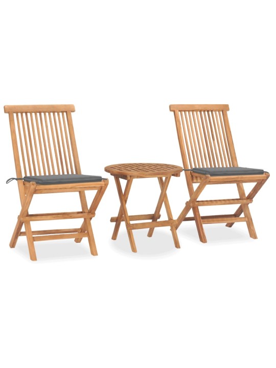 3dílný skládací zahradní jídelní set s poduškou masivní teak