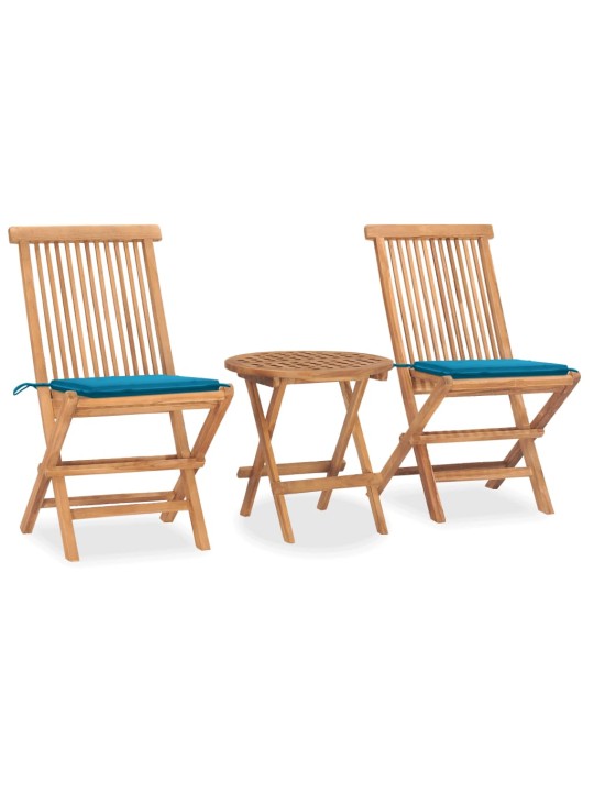 3dílný skládací zahradní jídelní set s poduškou masivní teak