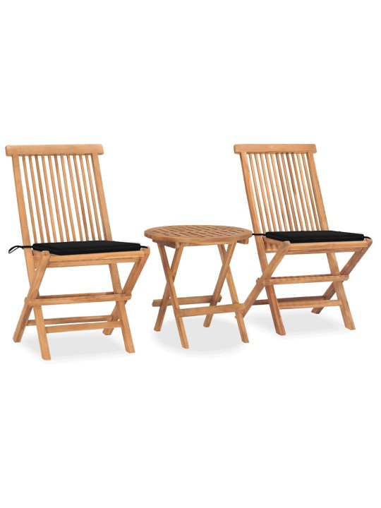 3dílný skládací zahradní jídelní set s poduškou masivní teak